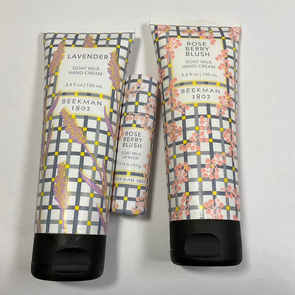 Beekman 1802 Goat Milk Hand Cream Lavender Rose Berry Blush Lip Balm Set